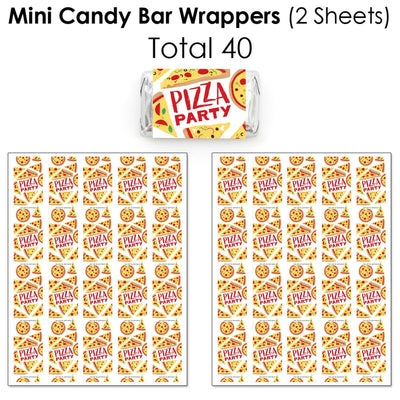 Pizza Party Time - Mini Candy Bar Wrappers, Round Candy Stickers and Circle Stickers - Baby Shower or Birthday Party Candy Favor Sticker Kit - 304 Pieces