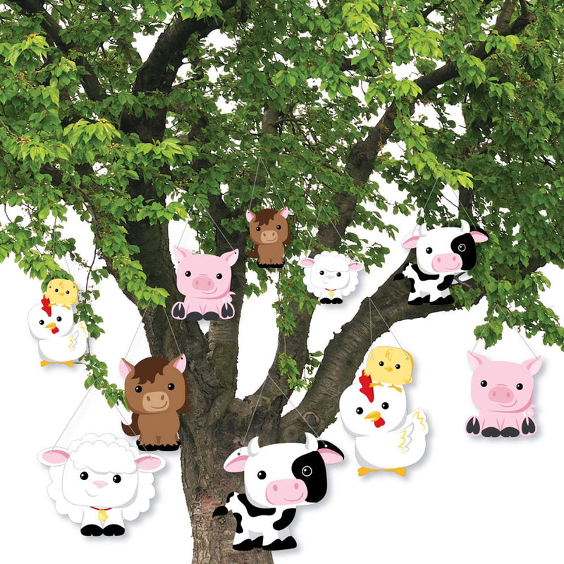 Hanging Farm Animals - Outdoor Barnyard Baby Shower or Birthday Party Hanging Porch & Tree Yard Decorations - 10 Pieces