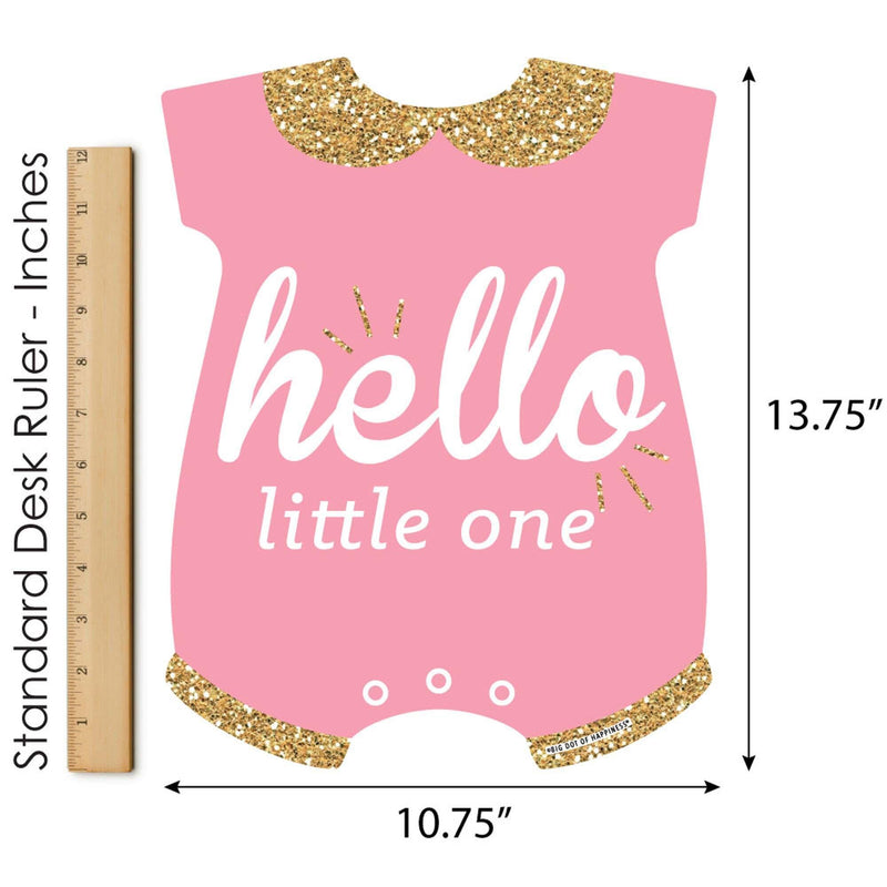 Hello Little One - Pink and Gold - Outdoor Lawn Sign - Girl Baby Shower Yard Sign - 1 Piece