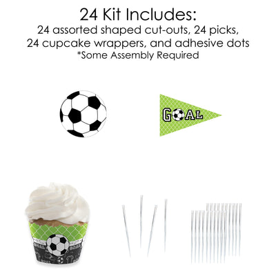 GOAAAL! - Soccer - Cupcake Decorations - Baby Shower or Birthday Party Cupcake Wrappers and Treat Picks Kit - Set of 24
