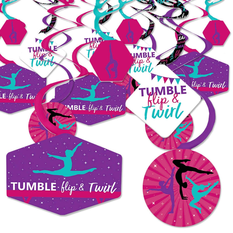 Tumble, Flip & Twirl - Gymnastics - Birthday Party or Gymnast Party Hanging Decor - Party Decoration Swirls - Set of 40