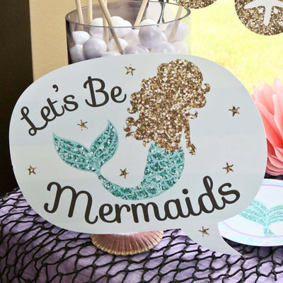 Let's Be Mermaids - Baby Shower or Birthday Party Photo Booth Props Kit - 20 Count