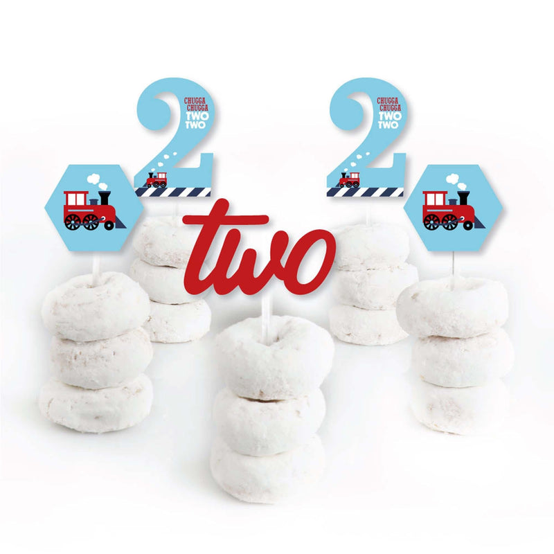 2nd Birthday Railroad Party Crossing - Chugga Chugga Two Two - Dessert Cupcake Toppers - Steam Train Second Birthday Party Clear Treat Picks - Set of 24