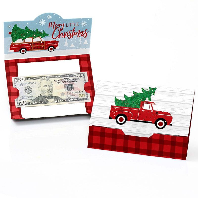 Merry Little Christmas Tree - Red Truck and Car Christmas Party Money And Gift Card Holders - Set of 8