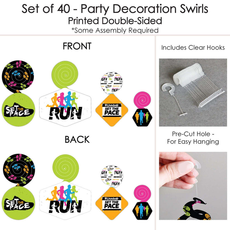 Set The Pace - Running - Track, Cross Country or Marathon Party Hanging Decor - Party Decoration Swirls - Set of 40