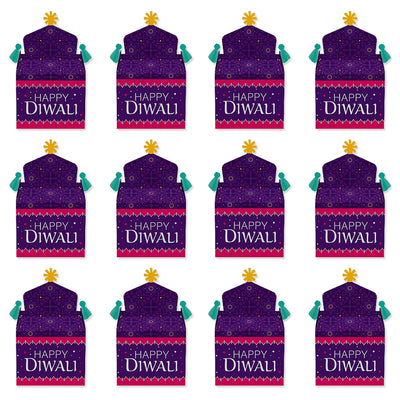 Happy Diwali - Treat Box Party Favors - Festival of Lights Party Goodie Gable Boxes - Set of 12