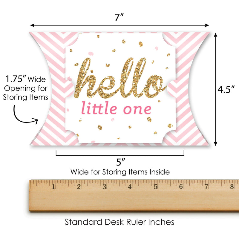 Hello Little One - Pink and Gold - Favor Gift Boxes - Girl Baby Shower Large Pillow Boxes - Set of 12