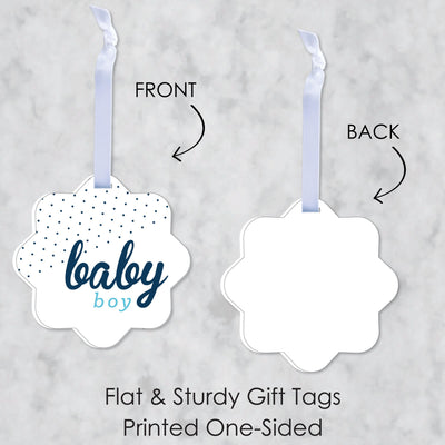 Hello Little One - Blue and Silver - Assorted Hanging Boy Baby Shower Favor Tags - Gift Tag Toppers - Set of 12