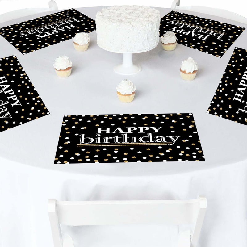 Adult Happy Birthday - Gold - Party Table Decorations - Birthday Party Placemats - Set of 16