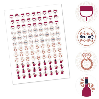 Vino Before Vows - Round Candy Labels Winery Bridal Shower or Bachelorette Party Favors - Fits Hershey's Kisses - 108 ct