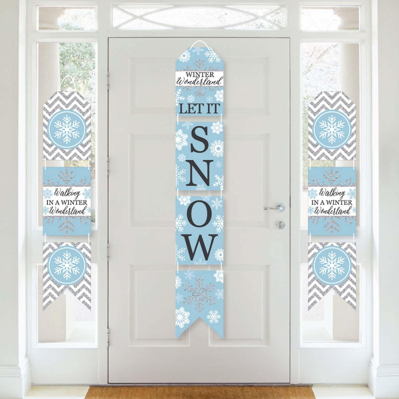 Winter Wonderland - Hanging Vertical Paper Door Banners - Snowflake Holiday Party and Winter Wedding Wall Decoration Kit - Indoor Door Decor