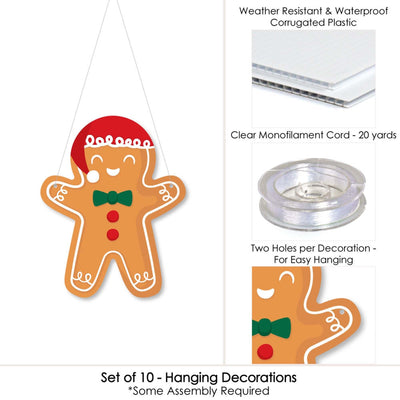 Hanging Gingerbread Christmas - Outdoor Gingerbread Man Holiday Party Hanging Porch and Tree Yard Decorations - 10 Pieces