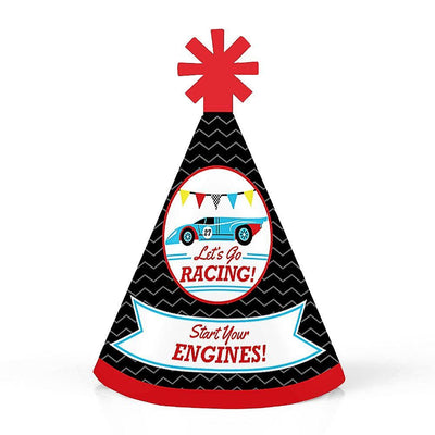 Let's Go Racing - Racecar - Mini Cone Race Car Birthday Party or Baby Shower Hats - Small Little Party Hats - Set of 8