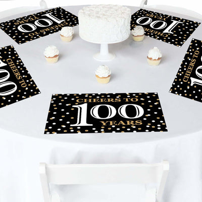 Adult 100th Birthday - Gold - Party Table Decorations - Birthday Party Placemats - Set of 16