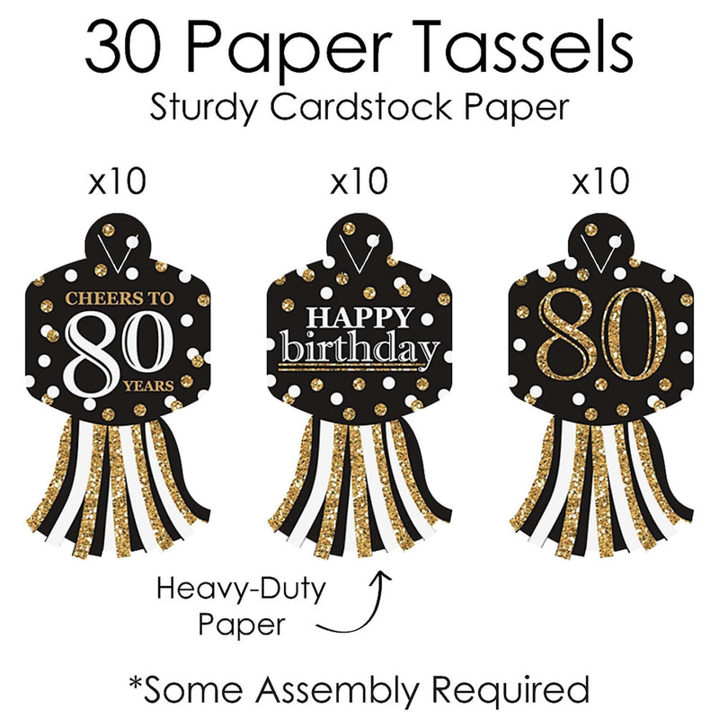 Adult 80th Birthday - Gold - 90 Chain Links and 30 Paper Tassels Decoration Kit - Birthday Party Paper Chains Garland - 21 feet
