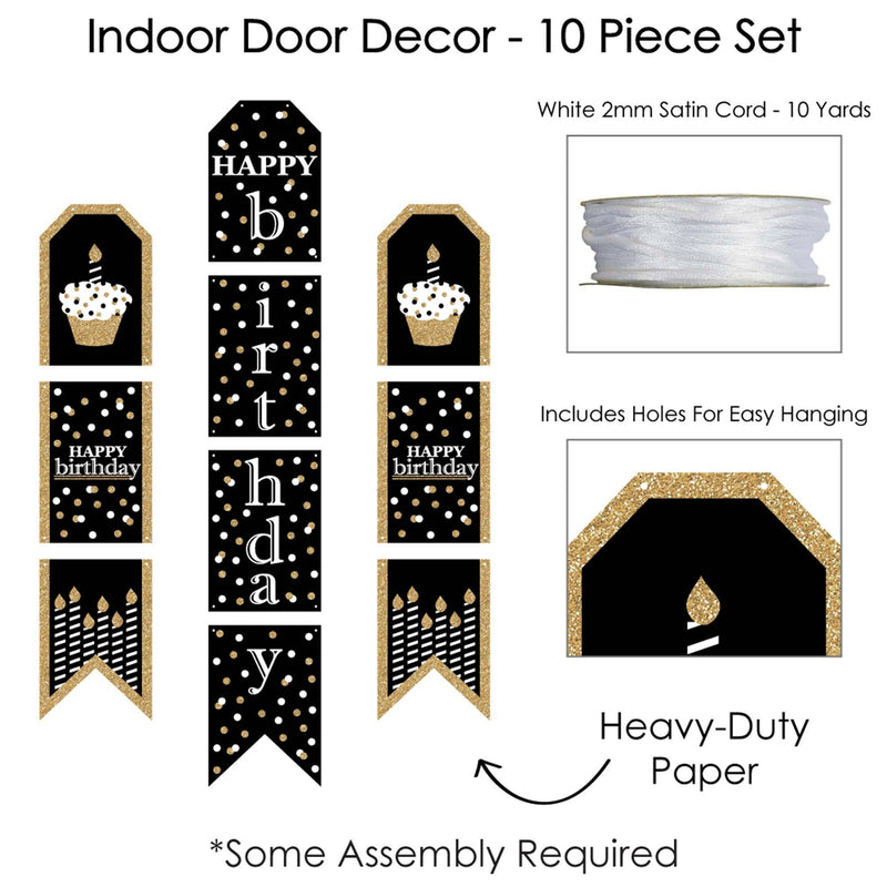 Adult Happy Birthday - Gold - Hanging Vertical Paper Door Banners - Birthday Party Wall Decoration Kit - Indoor Door Decor