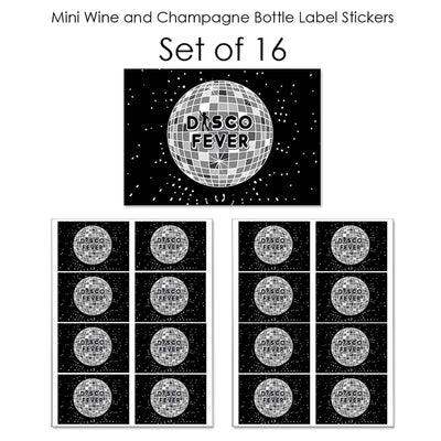 70's Disco - Mini Wine and Champagne Bottle Label Stickers - 1970s Disco Fever Party Favor Gift for Women and Men - Set of 16