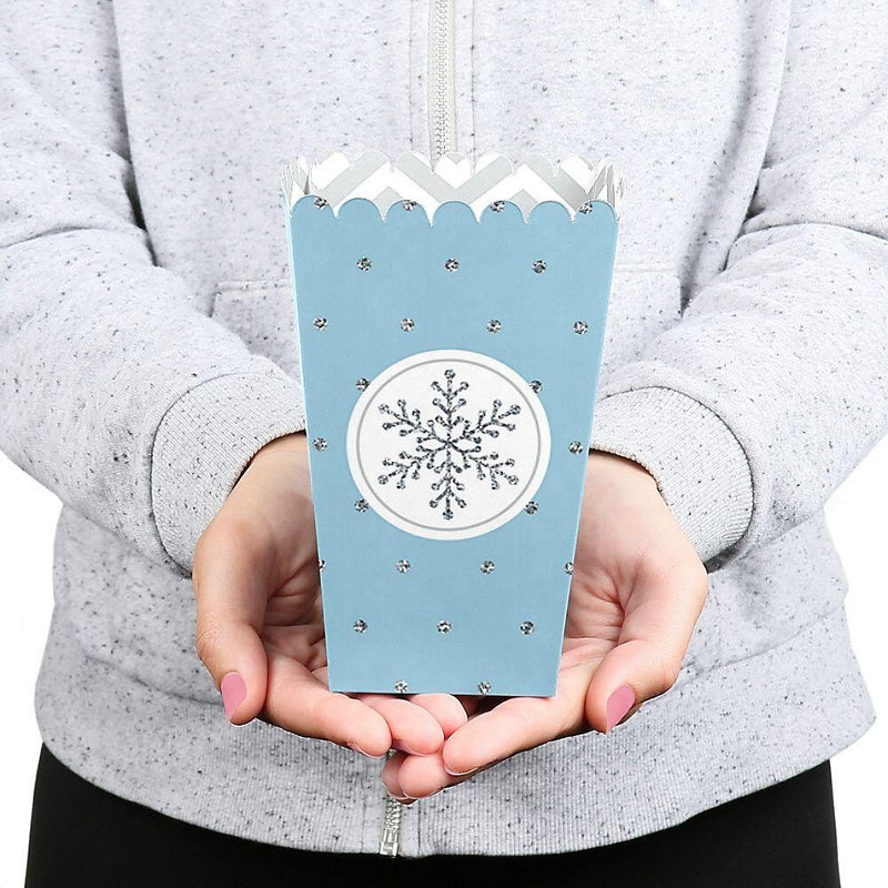 Winter Wonderland - Snowflake Holiday Party and Winter Wedding Popcorn Treat Boxes - Set of 12