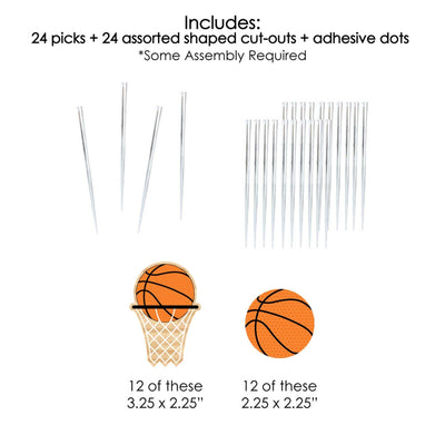 Nothin' But Net - Basketball - Dessert Cupcake Toppers - Baby Shower or Birthday Party Clear Treat Picks - Set of 24