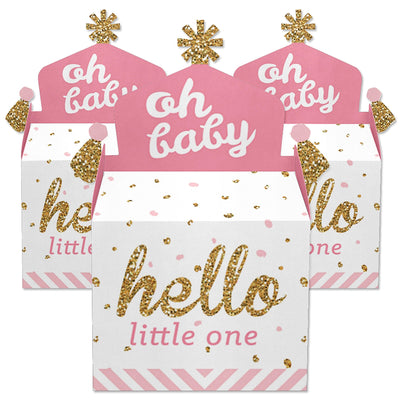 Hello Little One - Pink and Gold - Treat Box Party Favors - Girl Baby Shower Goodie Gable Boxes - Set of 12