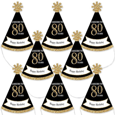 Adult 80th Birthday - Gold - Mini Cone Birthday Party Hats - Small Little Party Hats - Set of 8