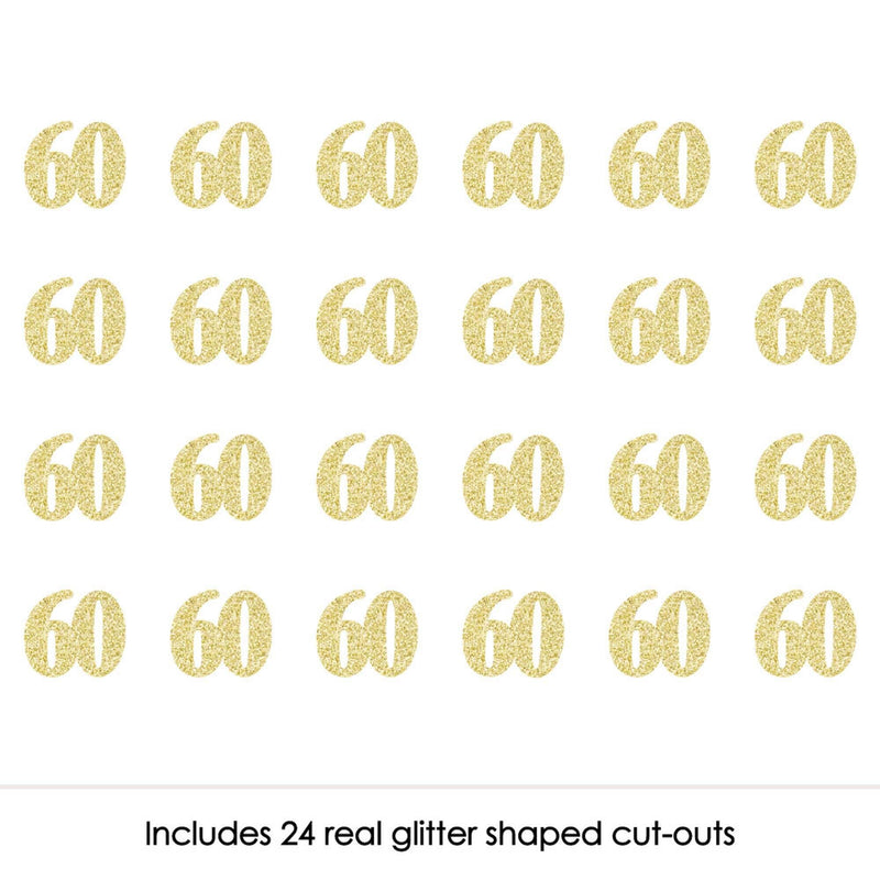 Gold Glitter 60 - No-Mess Real Gold Glitter Cut-Out Numbers - 60th Birthday Party Confetti - Set of 24