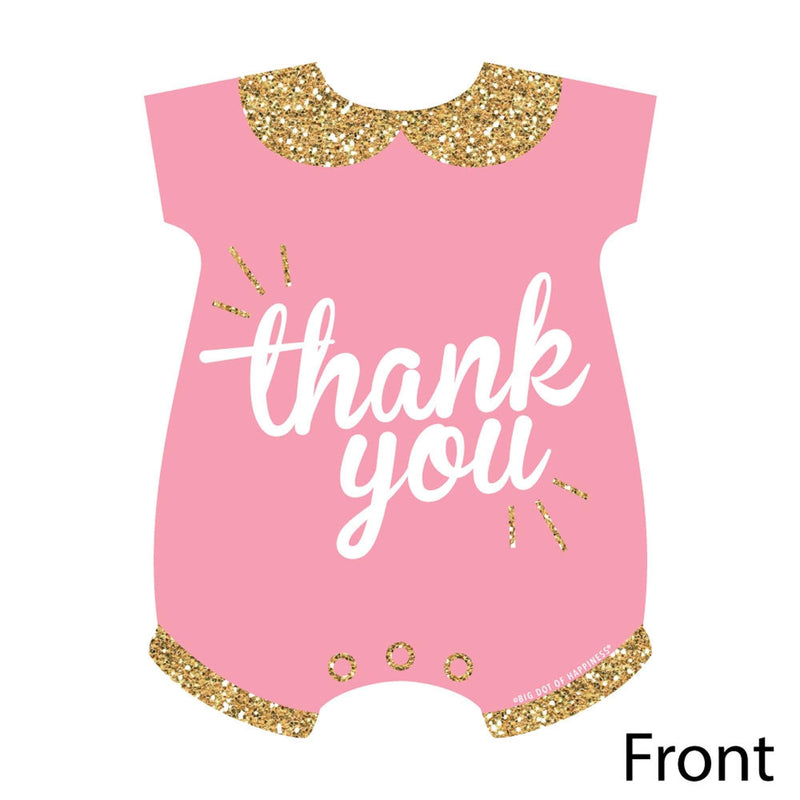 Hello Little One - Pink and Gold - Shaped Thank You Cards - Girl Baby Shower Thank You Note Cards with Envelopes - Set of 12