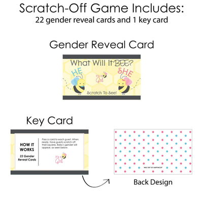 Girl Bee Gender Reveal - What Will It BEE? Gender Reveal Scratch Off Cards - Baby Shower Game - Set of 22