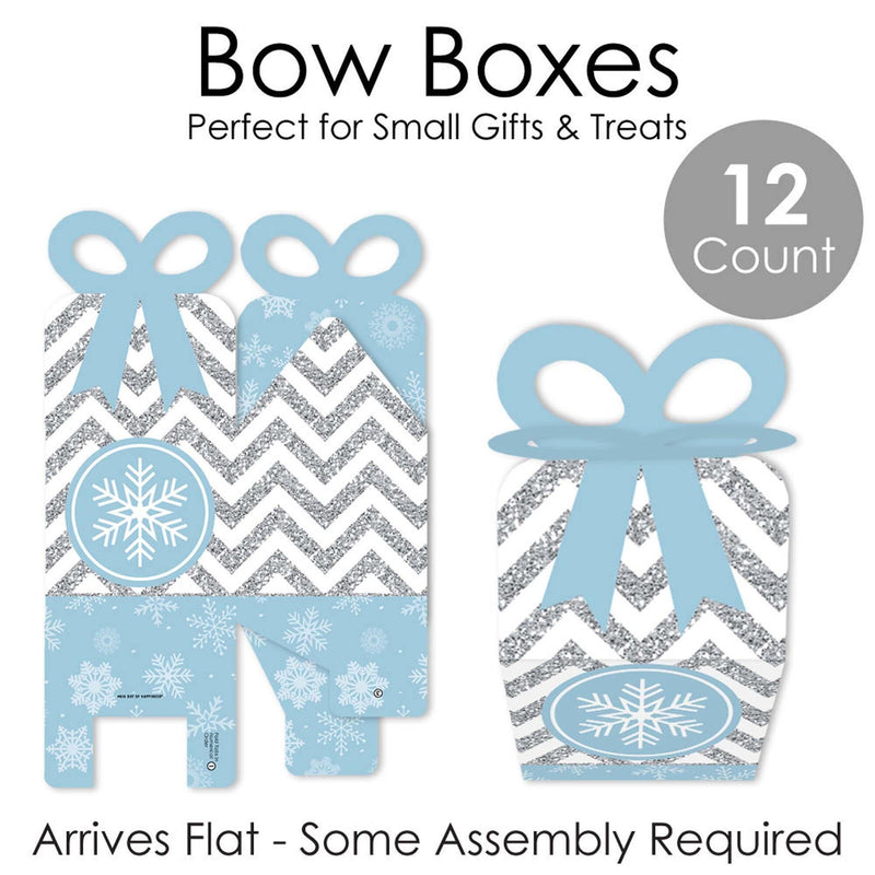 Winter Wonderland - Square Favor Gift Boxes - Snowflake Holiday Party and Winter Wedding Bow Boxes - Set of 12