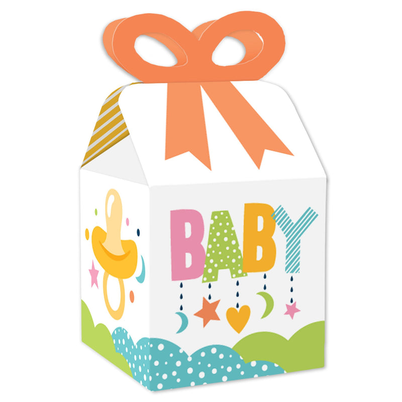 Colorful Baby Shower - Square Favor Gift Boxes - Gender Neutral Party Bow Boxes - Set of 12