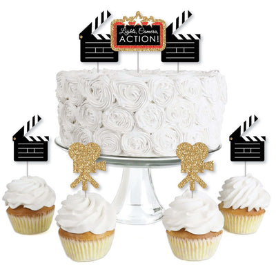 Red Carpet Hollywood - Dessert Cupcake Toppers - Movie Night Party Clear Treat Picks - Set of 24