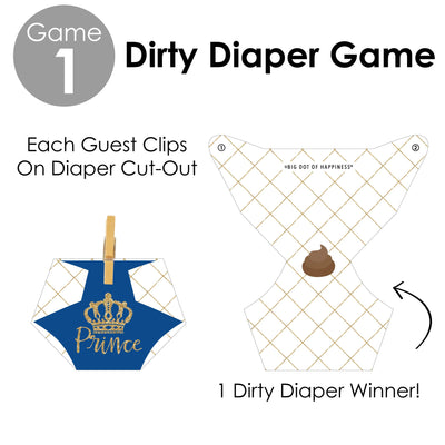 Royal Prince Charming - Baby Shower Conversation Starter - 2-in-1 Dirty Diaper Game - Set of 24