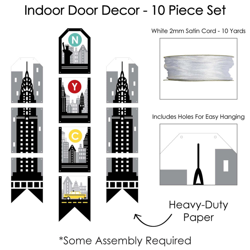 NYC Cityscape - Hanging Vertical Paper Door Banners - New York City Party Wall Decoration Kit - Indoor Door Decor