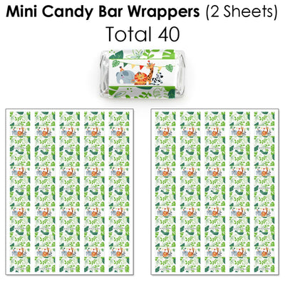 Jungle Party Animals - Mini Candy Bar Wrappers, Round Candy Stickers and Circle Stickers - Safari Zoo Animal Birthday Party or Baby Shower Candy Favor Sticker Kit - 304 Pieces