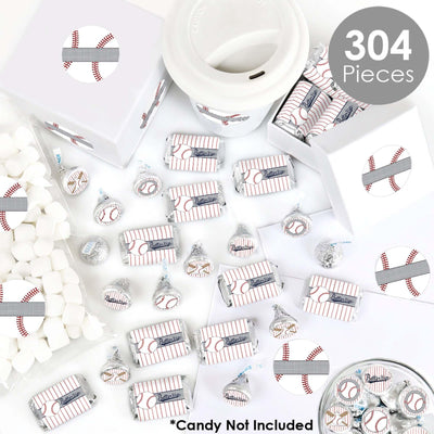 Batter Up - Baseball - Mini Candy Bar Wrappers, Round Candy Stickers and Circle Stickers - Baby Shower or Birthday Party Candy Favor Sticker Kit - 304 Pieces