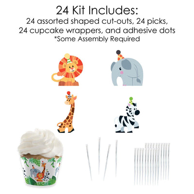 Jungle Party Animals - Cupcake Decorations - Safari Zoo Animal Birthday Party or Baby Shower Cupcake Wrappers and Treat Picks Kit - Set of 24