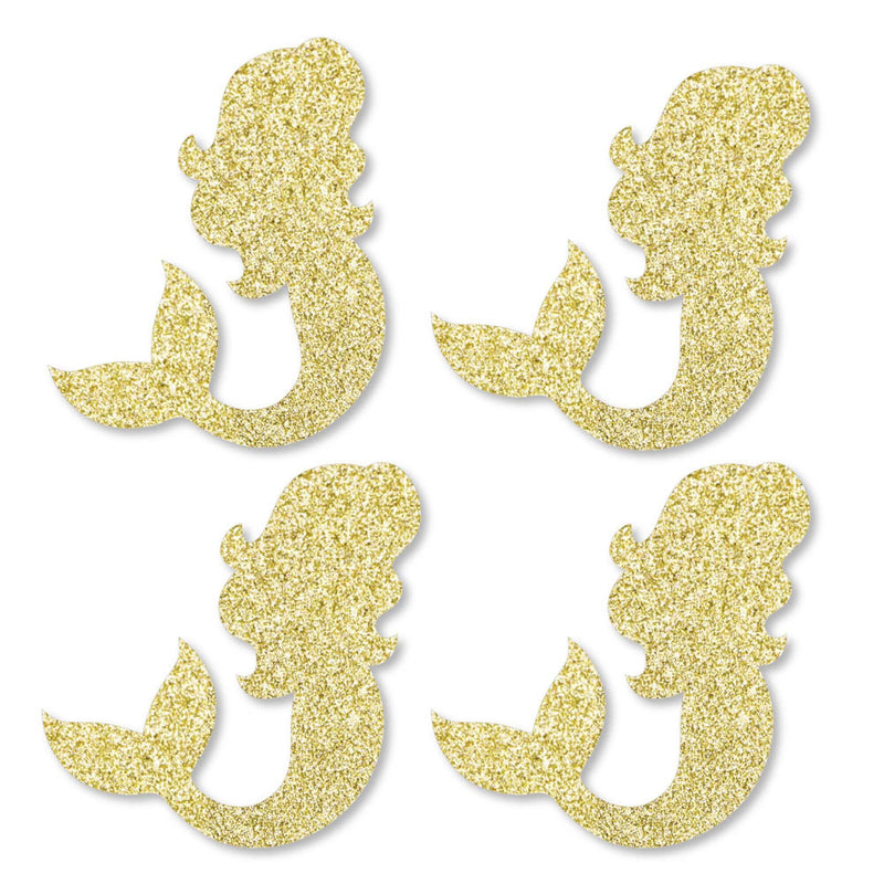 Gold Glitter Mermaid - No-Mess Real Gold Glitter Cut-Outs - Baby Shower or Birthday Party Confetti - Set of 24