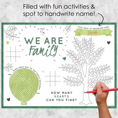 Family Tree Reunion - Paper Family Gathering Party Coloring Sheets - Activity Placemats - Set of 16