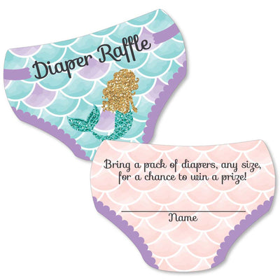 Let's Be Mermaids - Diaper Shaped Raffle Ticket Inserts - Baby Shower Activities - Diaper Raffle Game - Set of 24