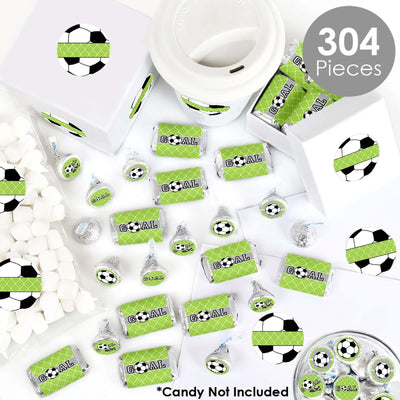 GOAAAL! - Soccer - Mini Candy Bar Wrappers, Round Candy Stickers and Circle Stickers - Baby Shower or Birthday Party Candy Favor Sticker Kit - 304 Pieces