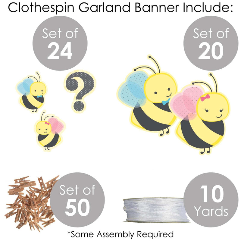 What Will It BEE? - Gender Reveal DIY Decorations - Clothespin Garland Banner - 44 Pieces