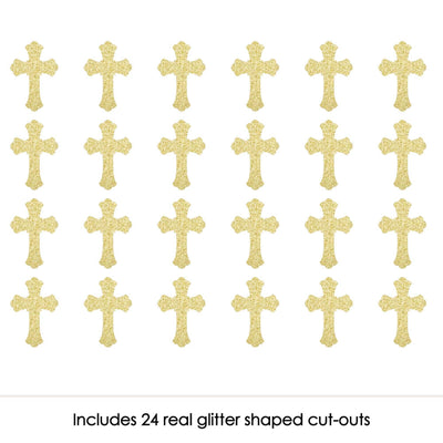 Gold Glitter Cross - No-Mess Real Gold Glitter Cut-Outs - Baptism or Baby Shower Confetti - Set of 24