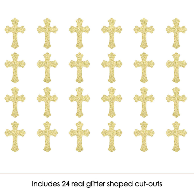 Gold Glitter Cross - No-Mess Real Gold Glitter Cut-Outs - Baptism or Baby Shower Confetti - Set of 24