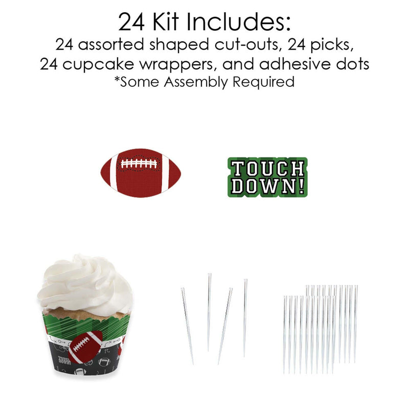 End Zone - Football - Cupcake Decorations - Baby Shower or Birthday Party Cupcake Wrappers and Treat Picks Kit - Set of 24