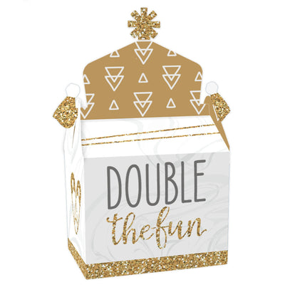 It's Twins - Treat Box Party Favors - Gold Twins Baby Shower Goodie Gable Boxes - Set of 12