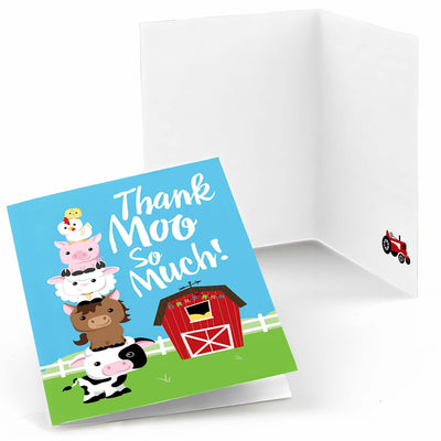 Farm Animals - Barnyard Baby Shower or Birthday Party Thank You Cards - 8 ct