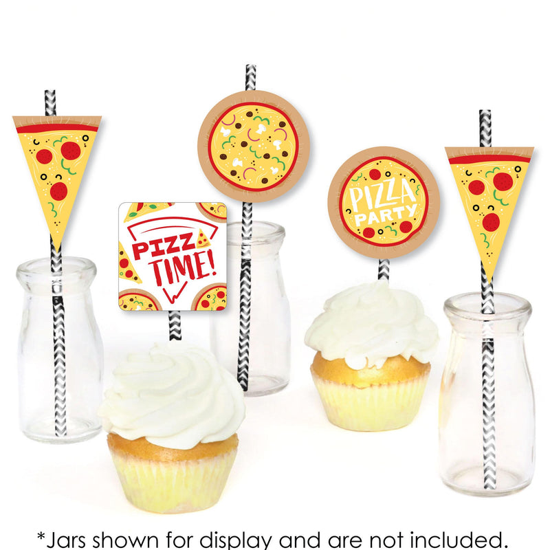 Pizza Party Time - Paper Straw Decor - Baby Shower or Birthday Party Striped Decorative Straws - Set of 24