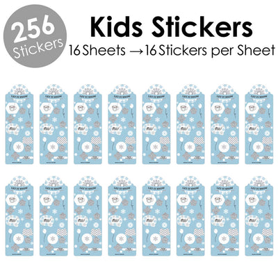 Winter Wonderland - Snowflake Holiday Party and Winter Wedding Favor Kids Stickers - 16 Sheets - 256 Stickers