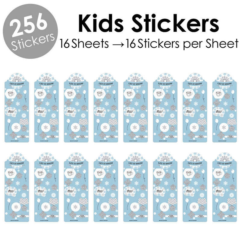 Winter Wonderland - Snowflake Holiday Party and Winter Wedding Favor Kids Stickers - 16 Sheets - 256 Stickers