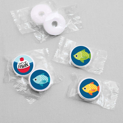 Let's Go Fishing - Fish Themed Party or Birthday Party Round Candy Sticker Favors - Labels Fit Hershey's Kisses - 108 ct